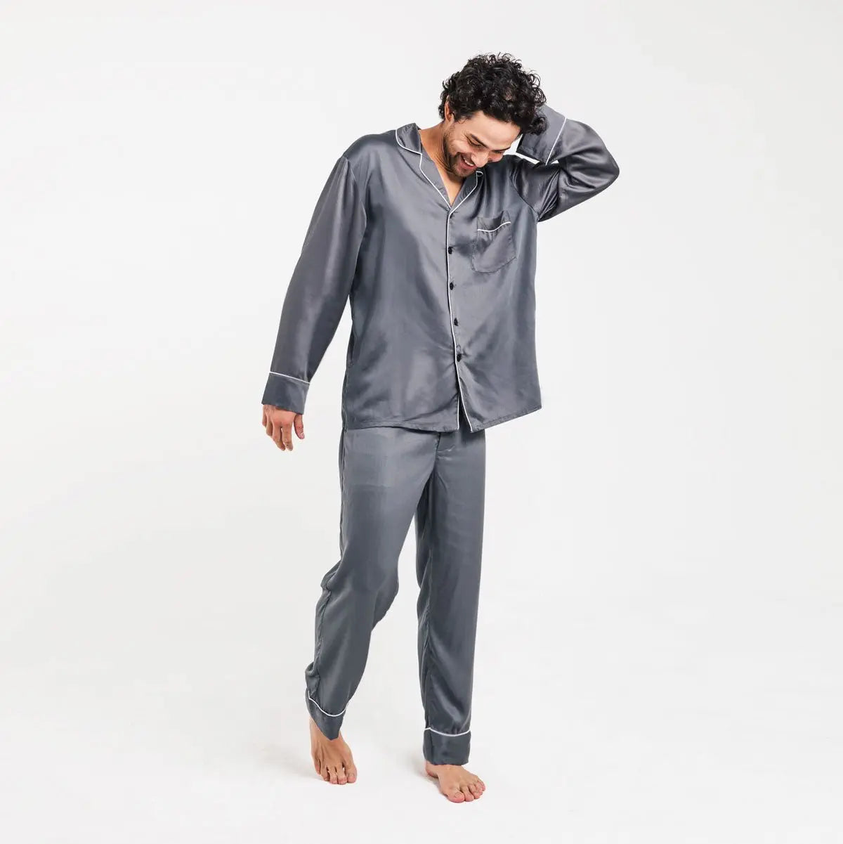 Slate | Long Sleeve PJ Shirt Made With 100% Bamboo #Color_slate