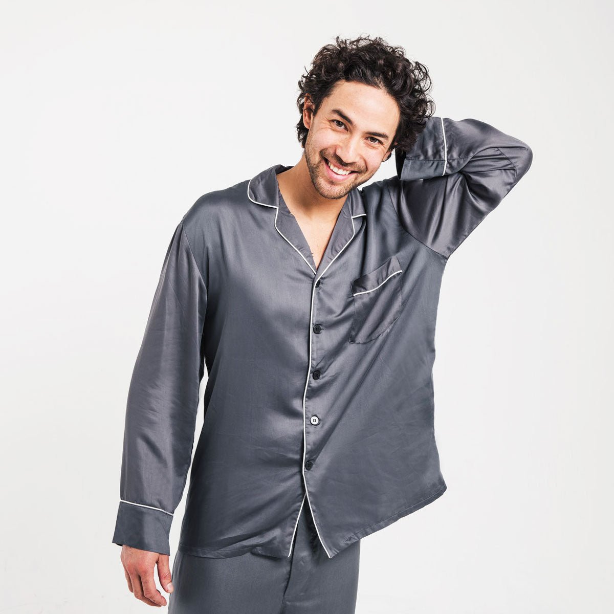 Slate | Long Sleeve PJ Shirt Made With 100% Bamboo #Color_slate